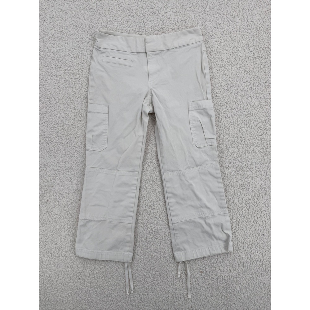 Banana Republic Women White Ivory Cropped Cargo Pants Drawstring Hem Size 2